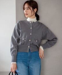 ELENA パールボタン ニットジャケット