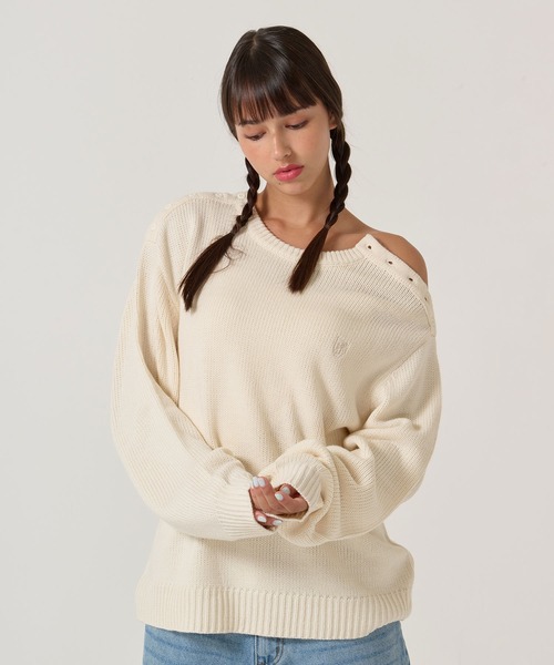 TINA：JOJUN（ティーナジョジュン）の「エンブレム付き ショルダーボタンニットプルオーバー TINA：JOJUN（ニット/セーター・レディース・パープル/グレー/ピンク系その他・M）」の16枚目の写真