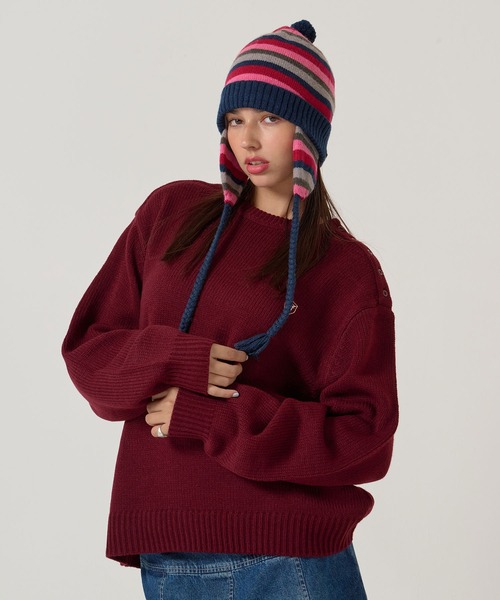 TINA：JOJUN（ティーナジョジュン）の「エンブレム付き ショルダーボタンニットプルオーバー TINA：JOJUN（ニット/セーター・レディース・パープル/グレー/ピンク系その他・M）」の9枚目の写真