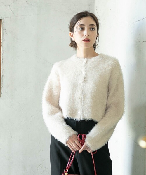 シャギーショートニットカーディガンスタッフコメント セール】《6color》シャギーニットショートカーディガン【洗濯機洗い可