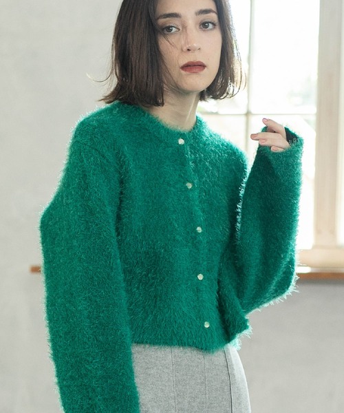 OPAQUE.CLIP(オペークドットクリップ)の「◆《6color》シャギーニットショートカーディガン【洗濯機洗い可】(カーディガン/ボレロ・レディース・ブラック/オフホワイト/チャコールグレー/グリーン/パープル系1/ライトブルー・00)」の5枚目の写真