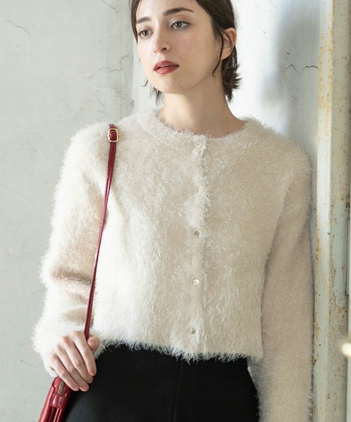 OPAQUE.CLIP(オペークドットクリップ)の「◆《6color》シャギーニットショートカーディガン【洗濯機洗い可】(カーディガン/ボレロ・レディース・ブラック/オフホワイト/チャコールグレー/グリーン/パープル系1/ライトブルー・00)」の14枚目の写真