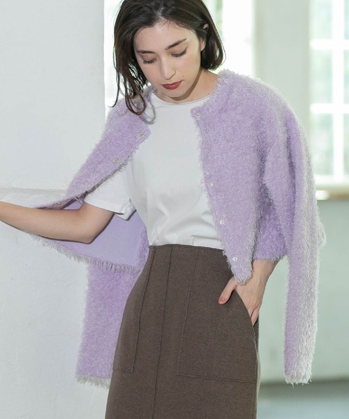 OPAQUE.CLIP(オペークドットクリップ)の「◆《6color》シャギーニットショートカーディガン【洗濯機洗い可】(カーディガン/ボレロ・レディース・ブラック/オフホワイト/チャコールグレー/グリーン/パープル系1/ライトブルー・00)」の21枚目の写真