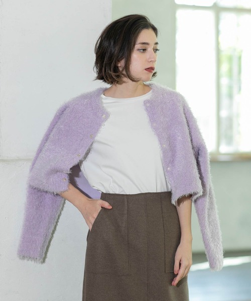 OPAQUE.CLIP(オペークドットクリップ)の「◆《6color》シャギーニットショートカーディガン【洗濯機洗い可】(カーディガン/ボレロ・レディース・ブラック/オフホワイト/チャコールグレー/グリーン/パープル系1/ライトブルー・00)」の20枚目の写真