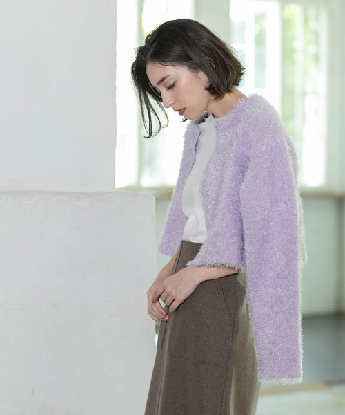 OPAQUE.CLIP(オペークドットクリップ)の「◆《6color》シャギーニットショートカーディガン【洗濯機洗い可】(カーディガン/ボレロ・レディース・ブラック/オフホワイト/チャコールグレー/グリーン/パープル系1/ライトブルー・00)」の19枚目の写真