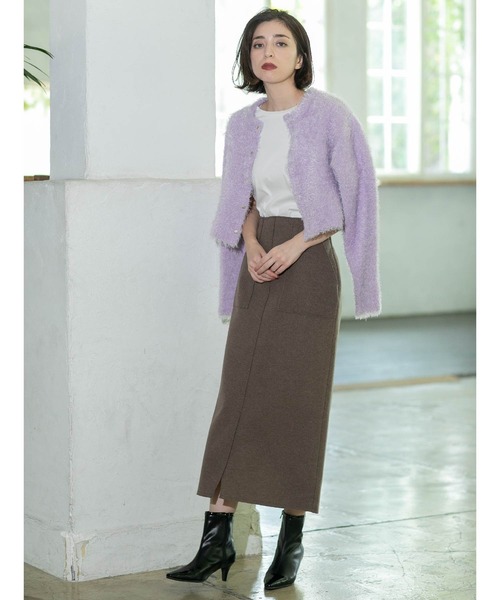 OPAQUE.CLIP(オペークドットクリップ)の「◆《6color》シャギーニットショートカーディガン【洗濯機洗い可】(カーディガン/ボレロ・レディース・ブラック/オフホワイト/チャコールグレー/グリーン/パープル系1/ライトブルー・00)」の15枚目の写真