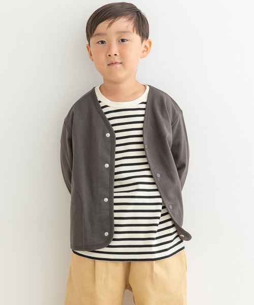 URBAN RESEARCH DOORS（アーバンリサーチドアーズ）の「裏毛Vネックカーディガン(KIDS)（Tシャツ/カットソー・キッズ・チャコールグレー/ホワイト系その他・105/120/135）」の2枚目の写真