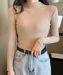 リブタートルネックトップス