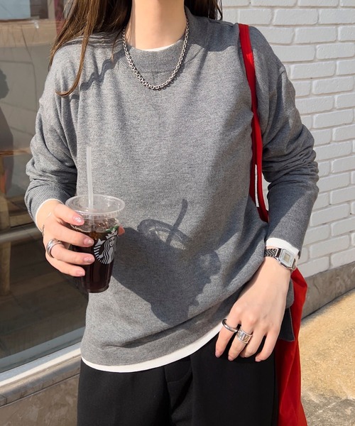 KOBE LETTUCE（コウベレタス）の「[ M/L/XL 選べるネック ] メルティベーシックニットトップス（ニット/セーター・レディース・ホワイト系/アイボリー系1/イエロー系/イエロー/ネイビー/ブルー系/ブラック系/ホワイト/ブラウン/ピンク/グリーン/ベージュ系/ピンク系/グリーン系/バーガンディー/アイボリー系/ブルー/グレー/グレー系/ネイビー系/ブラック/ブラウン系/レッド系/ベージュ/レッド系1/レッド/コーラルピンク/ブラック系1/ライトグレー系/ライトグレー系1/グレー系1/ベージュ系1/アイボリー系2/ブルー系1/ブルー系2/ピンク系1/ピンク系2/サックスブルー/ライトグレー・L/M/XL）」の11枚目の写真