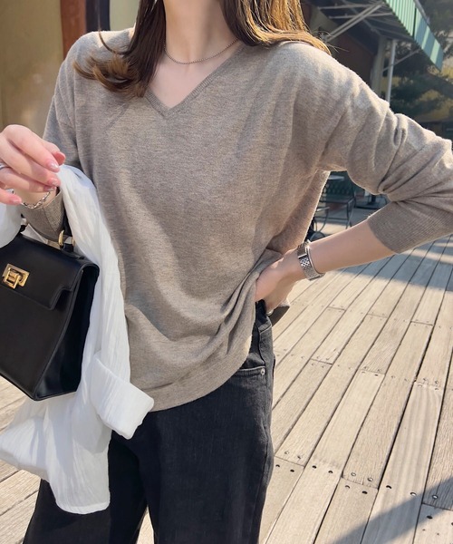 M/L/XL 選べるネック ] メルティベーシックニットトップス（ニット