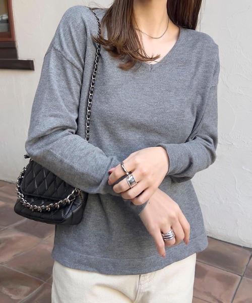 M/L/XL 選べるネック ] メルティベーシックニットトップス（ニット