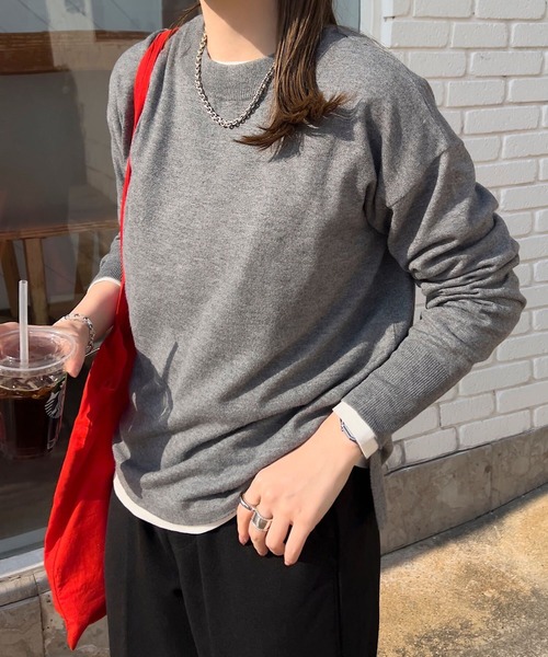 セール】[ M/L/XL 選べるネック ] メルティベーシックニットトップス