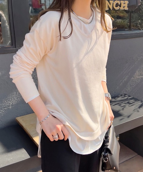 M/L/XL 選べるネック ] メルティベーシックニットトップス（ニット