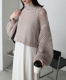 【forksy.】2SET ハイネックメッシュ編みニット&アメスリタンクフレアワンピース