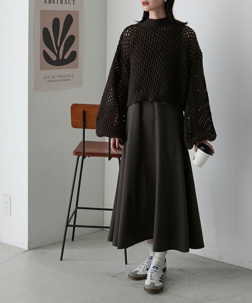 FOXEY ベージュ ノースリーブ ワンピース FOXEY】フォクシー ニット ティアード フレア ノースリーブ