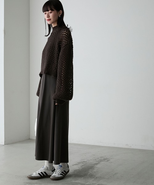 forksy.（フォルクシー）の「【forksy.】2SET ハイネックメッシュ編みニット＆アメスリタンクフレアワンピース（ワンピース・レディース・ネイビー/ベージュ/ブラウン・FREE）」の8枚目の写真