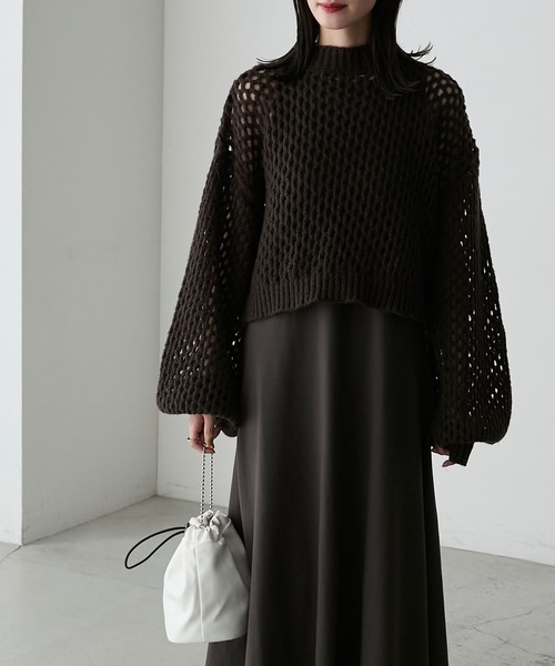 forksy.（フォルクシー）の「【forksy.】2SET ハイネックメッシュ編みニット＆アメスリタンクフレアワンピース（ワンピース・レディース・ネイビー/ベージュ/ブラウン・FREE）」の11枚目の写真