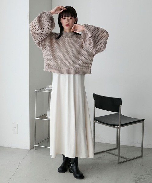 forksy.（フォルクシー）の「【forksy.】2SET ハイネックメッシュ編みニット＆アメスリタンクフレアワンピース（ワンピース・レディース・ネイビー/ベージュ/ブラウン・FREE）」の19枚目の写真