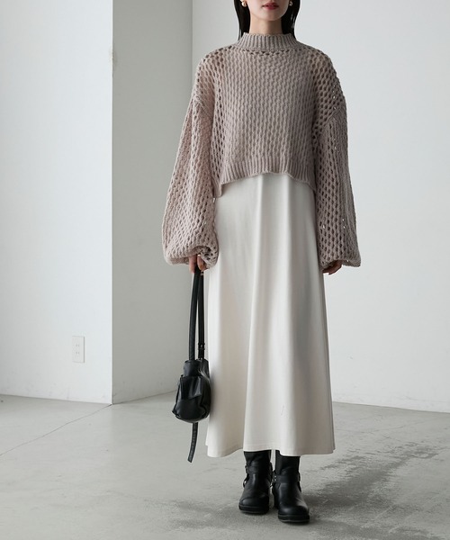 forksy.（フォルクシー）の「【forksy.】2SET ハイネックメッシュ編みニット＆アメスリタンクフレアワンピース（ワンピース・レディース・ネイビー/ベージュ/ブラウン・FREE）」の21枚目の写真