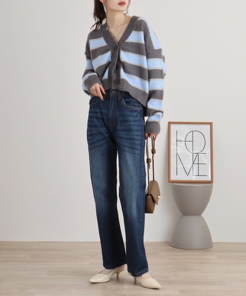atONE(アットワン)の「スリムストレートデニムパンツ(デニムパンツ・レディース・ネイビー/ワンウォッシュ/ブルー・L/LL/3L/4L/M)」の7枚目の写真