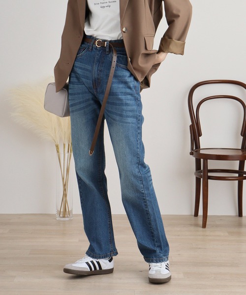 atONE(アットワン)の「スリムストレートデニムパンツ(デニムパンツ・レディース・ネイビー/ワンウォッシュ/ブルー・L/LL/3L/4L/M)」の9枚目の写真