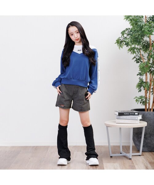 algy(アルジー)の「スソデザインデニムショーパン(デニムパンツ・キッズ・サックスブルー/ブラック/グレー・SMALL/MEDIUM/X-SMALL/XX-SMALL)」の4枚目の写真