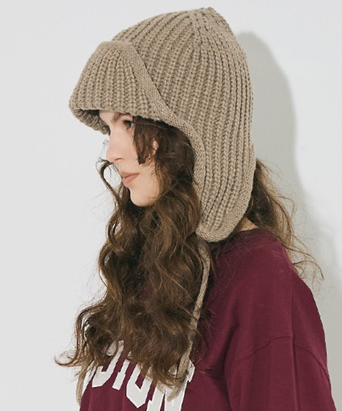 coca（coca）（コカ）の「ニットフライトキャップ（ニットキャップ/ビーニー・レディース・ブラック/グレー/ベージュ・ONE SIZE）」の3枚目の写真