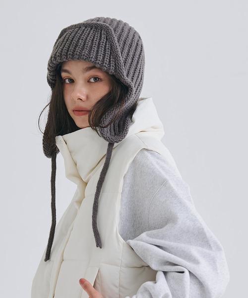 coca（coca）（コカ）の「ニットフライトキャップ（ニットキャップ/ビーニー・レディース・ブラック/グレー/ベージュ・ONE SIZE）」の10枚目の写真