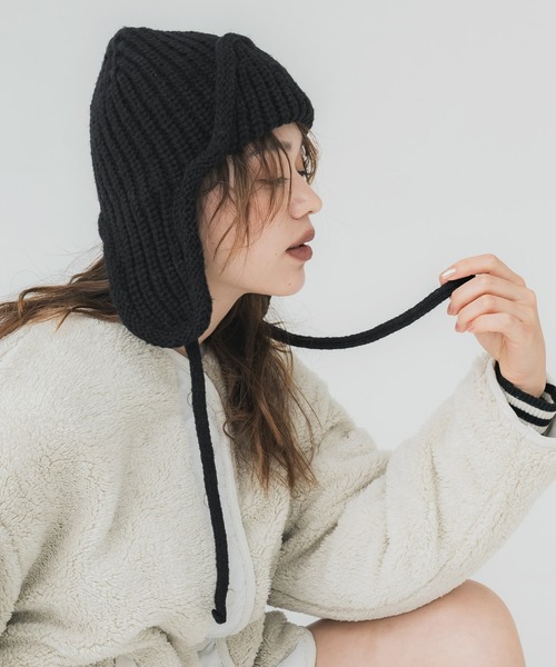 coca（coca）（コカ）の「ニットフライトキャップ（ニットキャップ/ビーニー・レディース・ブラック/グレー/ベージュ・ONE SIZE）」の5枚目の写真