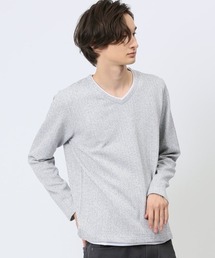 m.f.editorial（エムエフエディトリアル）の「【ウォッシャブル】m.f.エディトリアル メンズ ヘリンボンジャガード フェイクVネック長袖Tシャツ（Tシャツ/カットソー・メンズ）」