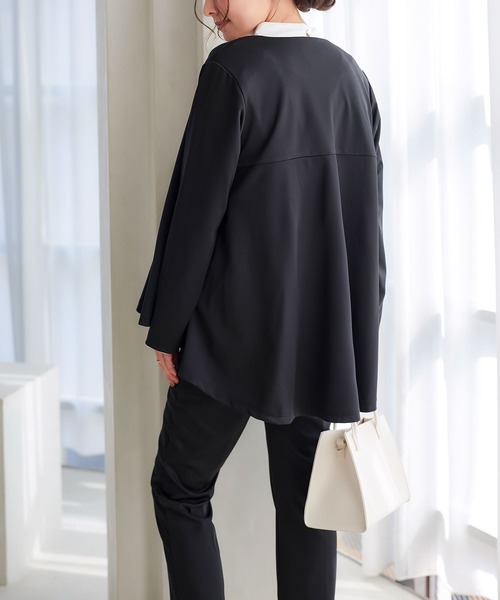 KOBE LETTUCE（コウベレタス）の「ノーカラーフレアペプラムジャケット（ノーカラージャケット・レディース・ブラック/モカ/ネイビー・M）」の18枚目の写真
