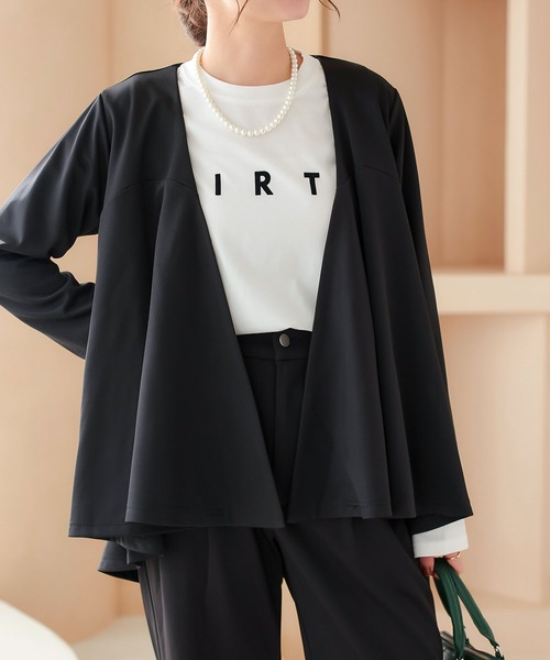 KOBE LETTUCE（コウベレタス）の「ノーカラーフレアペプラムジャケット（ノーカラージャケット・レディース・ブラック/モカ/ネイビー・M）」の12枚目の写真