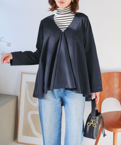 KOBE LETTUCE（コウベレタス）の「ノーカラーフレアペプラムジャケット（ノーカラージャケット・レディース・ブラック/モカ/ネイビー・M）」の15枚目の写真