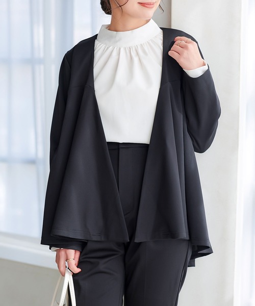 KOBE LETTUCE（コウベレタス）の「ノーカラーフレアペプラムジャケット（ノーカラージャケット・レディース・ブラック/モカ/ネイビー・M）」の16枚目の写真