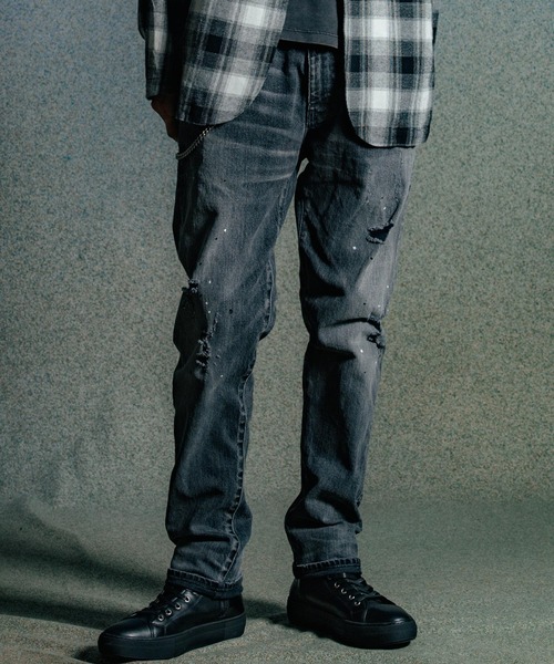 CRIMIE（クライミー）の「BORN FREE 1 SLIM STYLE GARAGE USED SELVEDGE STRETCH JEANS / BORN FREE スリムフィット ガレージユーズド セルビッチ ストレッチ デニムジーンズ パンツ（デニムパンツ・メンズ・インディゴブルー/ブラック・XXL/XL/L/M/S）」の4枚目の写真