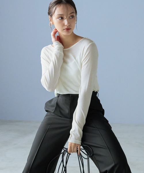 Andemiu（アンデミュウ）の「【WEB限定サイズ】クルーインナーカット247823（Tシャツ/カットソー・レディース・ブラック/オフホワイト・FREE/ﾌﾘ-）」の21枚目の写真