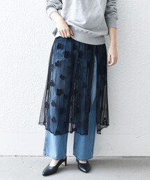 SHIPS any（シップス エニィ）の「bon_meur: フラワー ビーズ ラップスカート × ストレート パンツ セット（その他パンツ）」