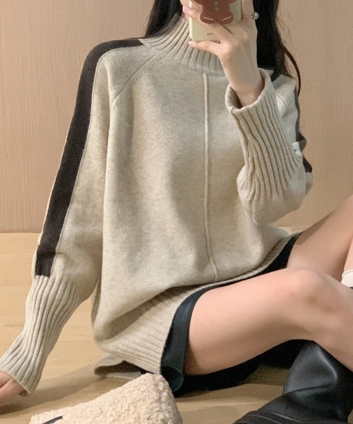 deux amour(ドゥーザムール)の「ハイネック袖ラインピンタックニットプルオーバー(Tシャツ/カットソー・レディース・グレー/ベージュ/ブラウン/アイボリー・FREE)」の5枚目の写真