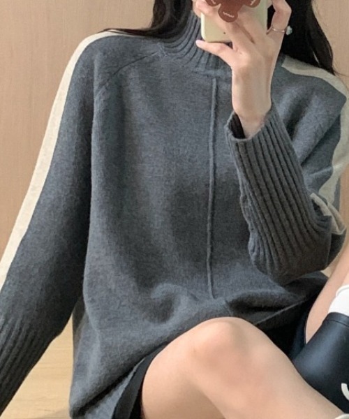deux amour(ドゥーザムール)の「ハイネック袖ラインピンタックニットプルオーバー(Tシャツ/カットソー・レディース・グレー/ベージュ/ブラウン/アイボリー・FREE)」の7枚目の写真