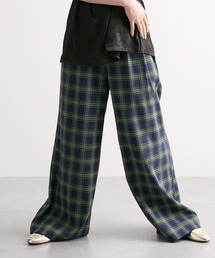 落ち感素材ワイドチェックパンツ ［Soiunique］