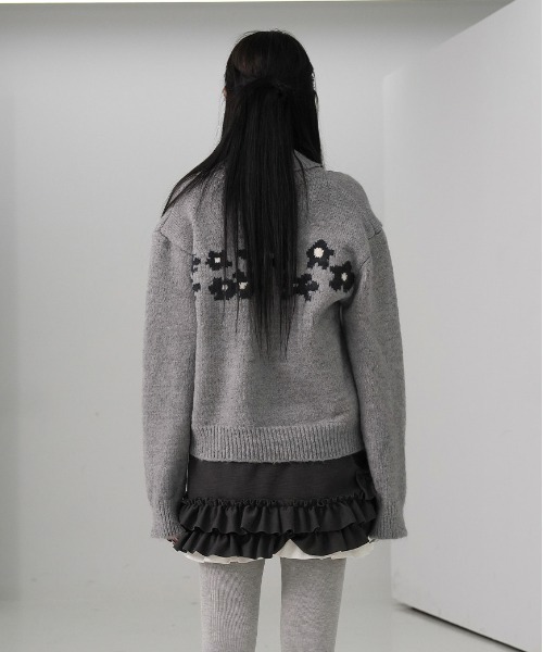 gossip!ロサンゼルス(ゴシップロサンゼルス)の「Y2K レトロ 小花柄ニットダブルジップカーディガン(ニット/セーター・レディース・オフホワイト/グレー/ブルー・FREE)」の12枚目の写真