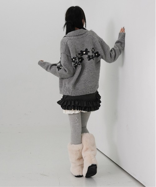 gossip!ロサンゼルス(ゴシップロサンゼルス)の「Y2K レトロ 小花柄ニットダブルジップカーディガン(ニット/セーター・レディース・オフホワイト/グレー/ブルー・FREE)」の15枚目の写真