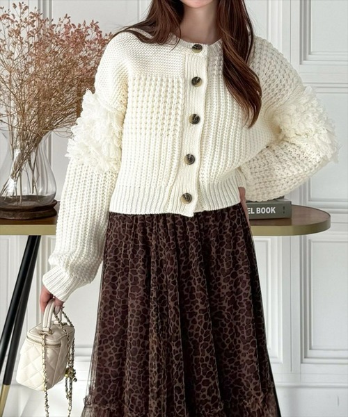 clear（クリア）の「編地切替ループニットカーディガン[大人 カジュアル 着回し力抜群]≪再入荷≫（カーディガン/ボレロ・レディース・アイボリー/チャコールグレー/ブラウン/グレイッシュベージュ・F）」の2枚目の写真