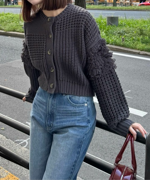 clear（クリア）の「編地切替ループニットカーディガン[大人 カジュアル 着回し力抜群]≪再入荷≫（カーディガン/ボレロ・レディース・アイボリー/チャコールグレー/ブラウン/グレイッシュベージュ・F）」の16枚目の写真