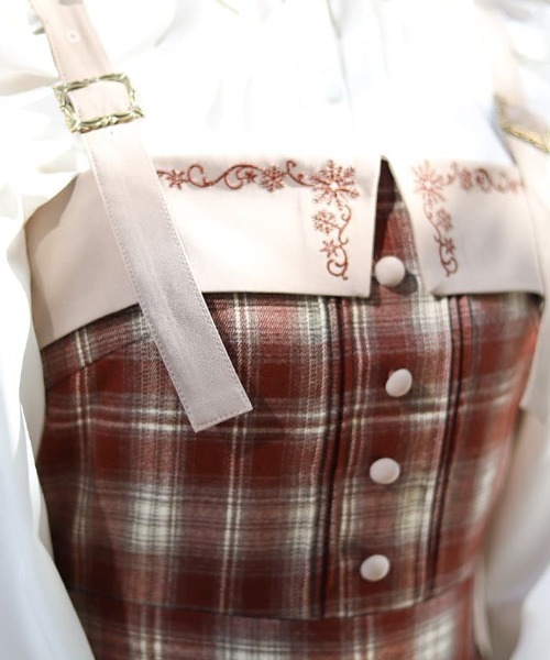 axes femme（アクシーズファム）の「刺繍入り配色チェックジャンパースカート（ジャンパースカート・レディース・ダークブラウン/オレンジ/ブラック・FREE）」の9枚目の写真