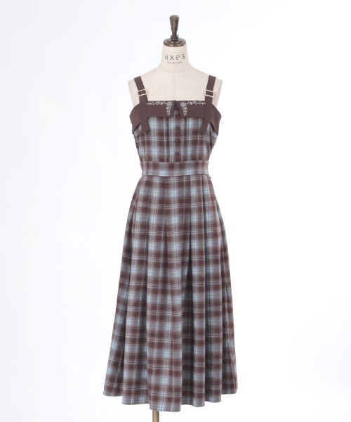 axes femme（アクシーズファム）の「刺繍入り配色チェックジャンパースカート（ジャンパースカート・レディース・ダークブラウン/オレンジ/ブラック・FREE）」の13枚目の写真