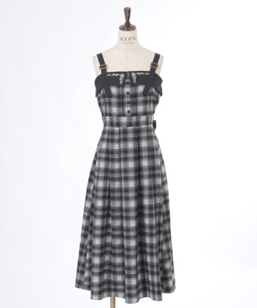 axes femme（アクシーズファム）の「刺繍入り配色チェックジャンパースカート（ジャンパースカート・レディース・ダークブラウン/オレンジ/ブラック・FREE）」の21枚目の写真