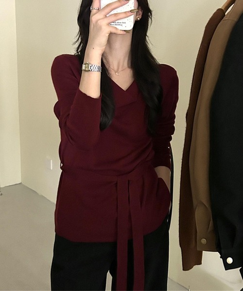 aimoha(アイモハ)の「チョーカーリボン付きニットトップス(ニット/セーター・レディース・レッド/ブラック/チョコ・FREE)」の7枚目の写真