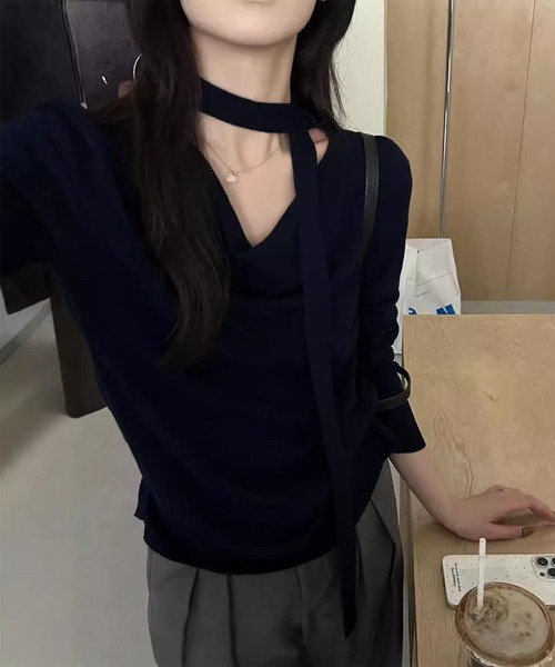 aimoha(アイモハ)の「チョーカーリボン付きニットトップス(ニット/セーター・レディース・レッド/ブラック/チョコ・FREE)」の12枚目の写真