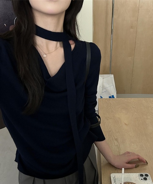 aimoha(アイモハ)の「チョーカーリボン付きニットトップス(ニット/セーター・レディース・レッド/ブラック/チョコ・FREE)」の14枚目の写真